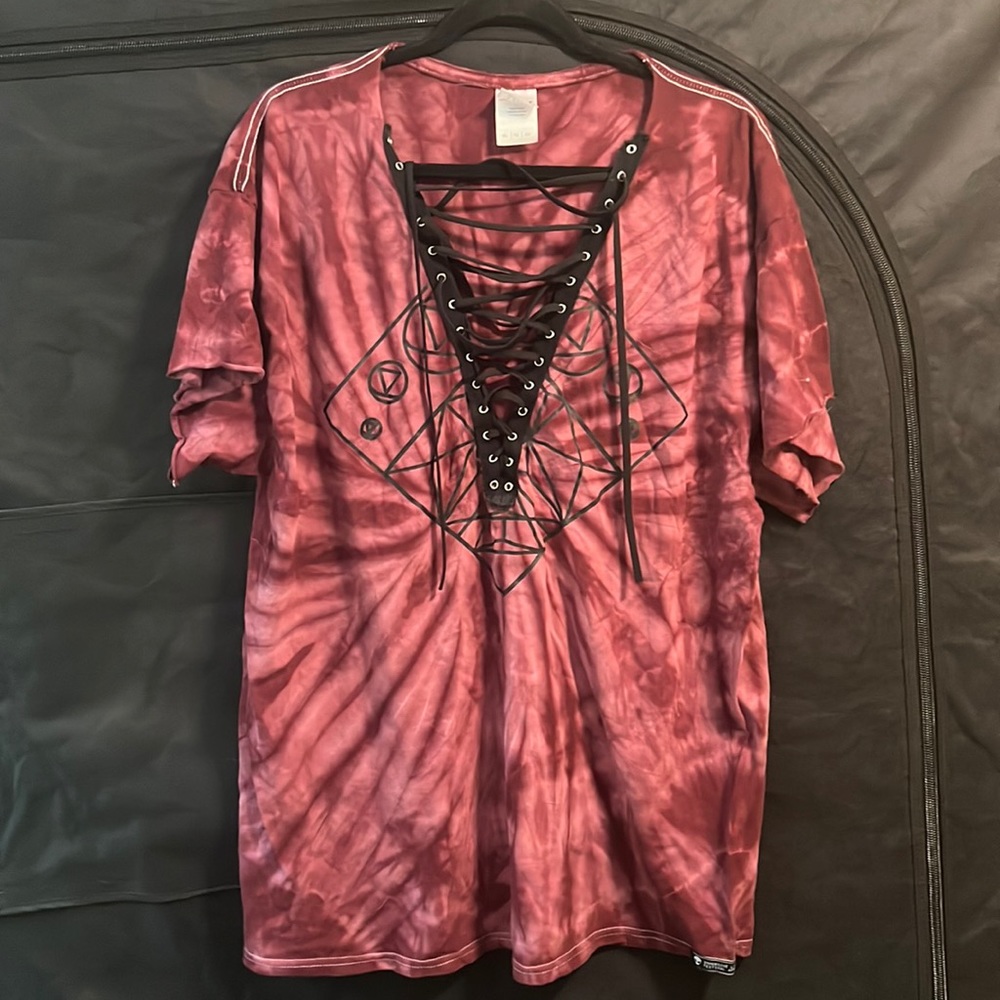 Maroon Tie-dye Lace Up Oversized T-Shirt
